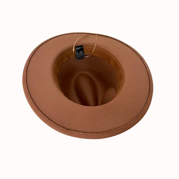Classic Cowgirl Wide Brim Fedora Tan Hat Black Faux Leather Band Fashion Trendy main image 10